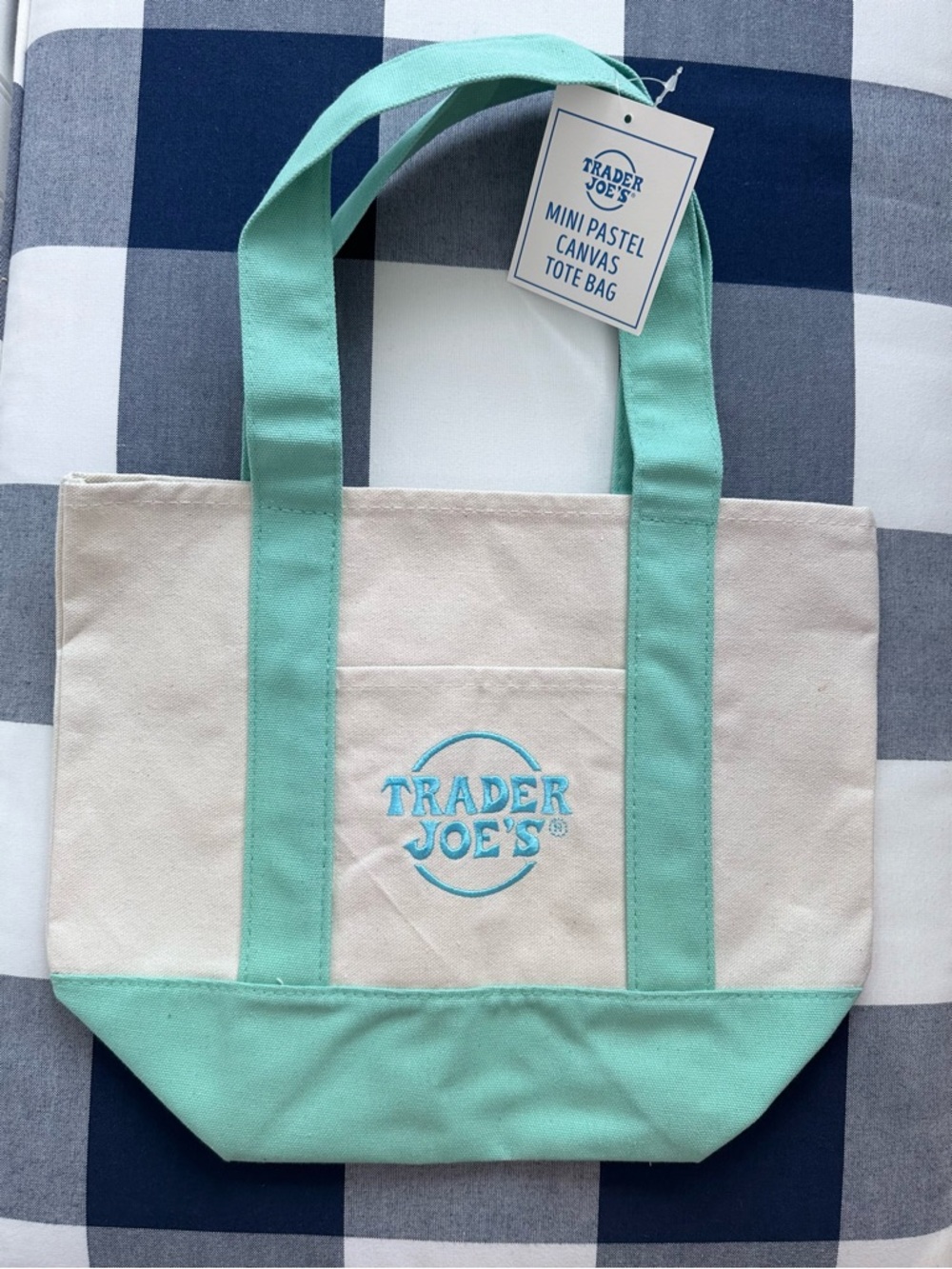 NWT Trader Joe’s Mini Pastel Green Canvas Tote Bag